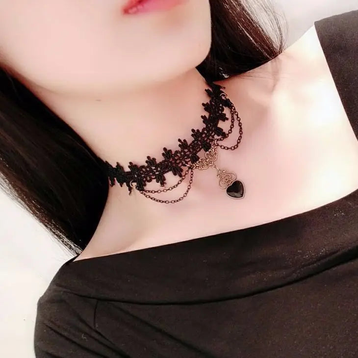 Black Lace Choker Necklace for Women Pendant Chains Bohemian Jewelry Cadenas Mujer Gift Halloween Decoration
