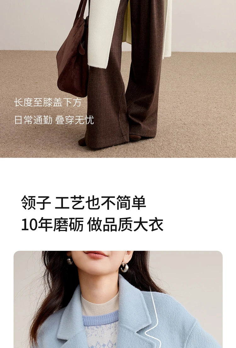 SENTUBILA Women's 100% Wool Double-Faced Coat Winter 2025 Suit Lapel Collar Classic Commuter Style Long Overcoat W54OA8779