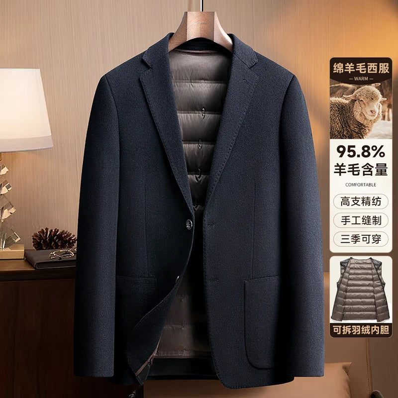 High-end, fashionable and stylish 96% wool" Casual and trendy thick wool suit with down detachable inner liner (90% down)