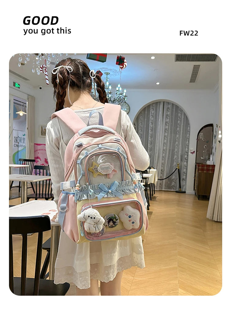Large Capacity Children's School Bag Set for Girls Primary And Middle School Double Shoulder Backpack Sweet College Style