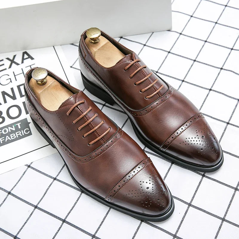 Men's Formal  Shoes Red Sole Fashion Business Casual Party Banquet Daily Retro Carved Lace-up Brogue Dress Wedding Shoes Size 48