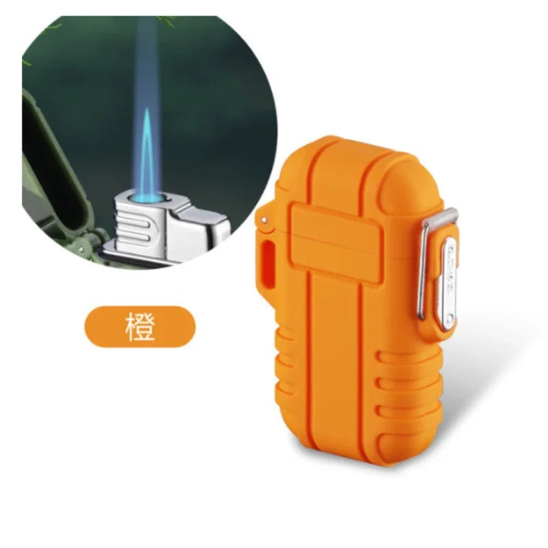 Outdoor Waterproof Lighter with Lanyard Portable Blue Flame Jet Lighter Butane Turbo Cigar Lighter Camping Wading Men's Gadgets
