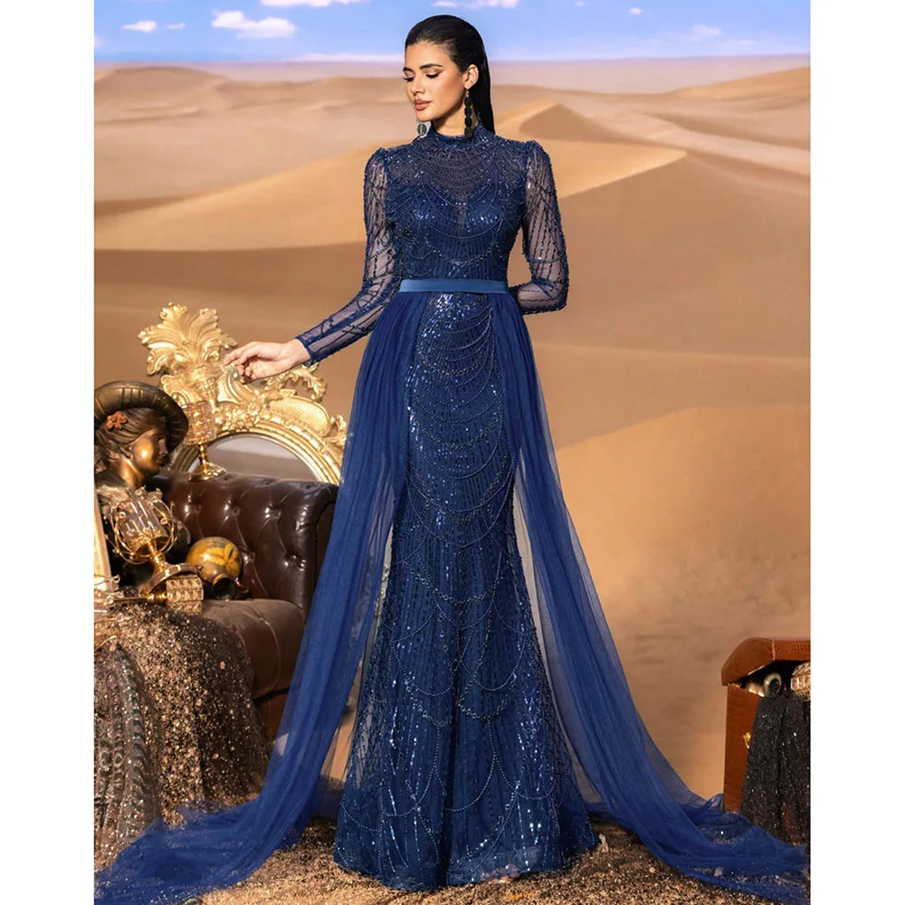 Elegant Wedding Evening  Dress for Women 2026 Muslim Long Sleeves Mermaid Detachable Train Sequined Prom Party Gown Customized