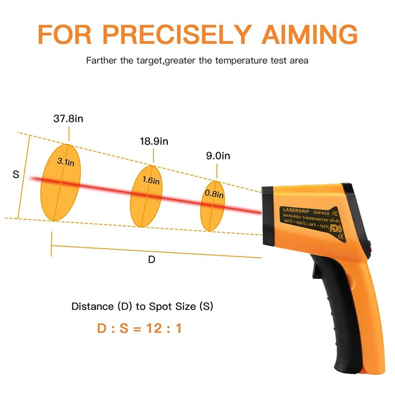 A69edigital Infrared Thermometer-50° C To 400° C(-58° F To 752° F), Kitchen Laser Temperature Sensor For Measuring Objects And W