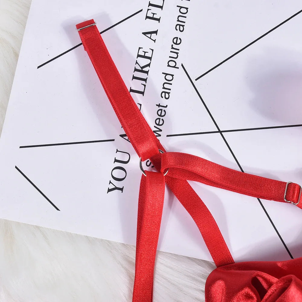 Lingerie's new hot selling European and American lingerie with exquisite bow and hollow out sexy three piece set with steel ring