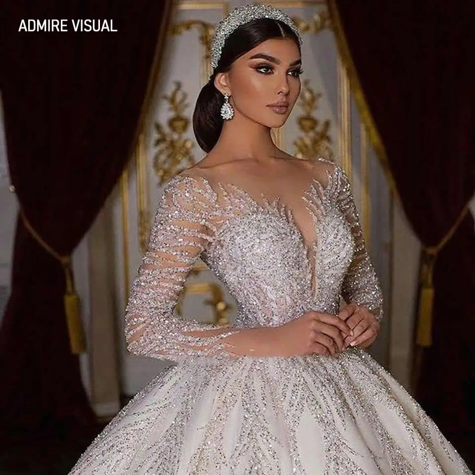 Newest Wedding Dresses For Bride  Ball Gown Sweetheart Neckline Full Sleeves With Beading Sequined Customized Vestidos De Novias