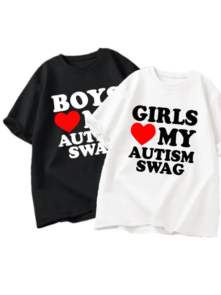 Girls Boys Love My Autism Swag T Shirt Women Men Funny Autistic Girls Awareness Idea T-Shirt Couple Lover Short Sleeve Tees