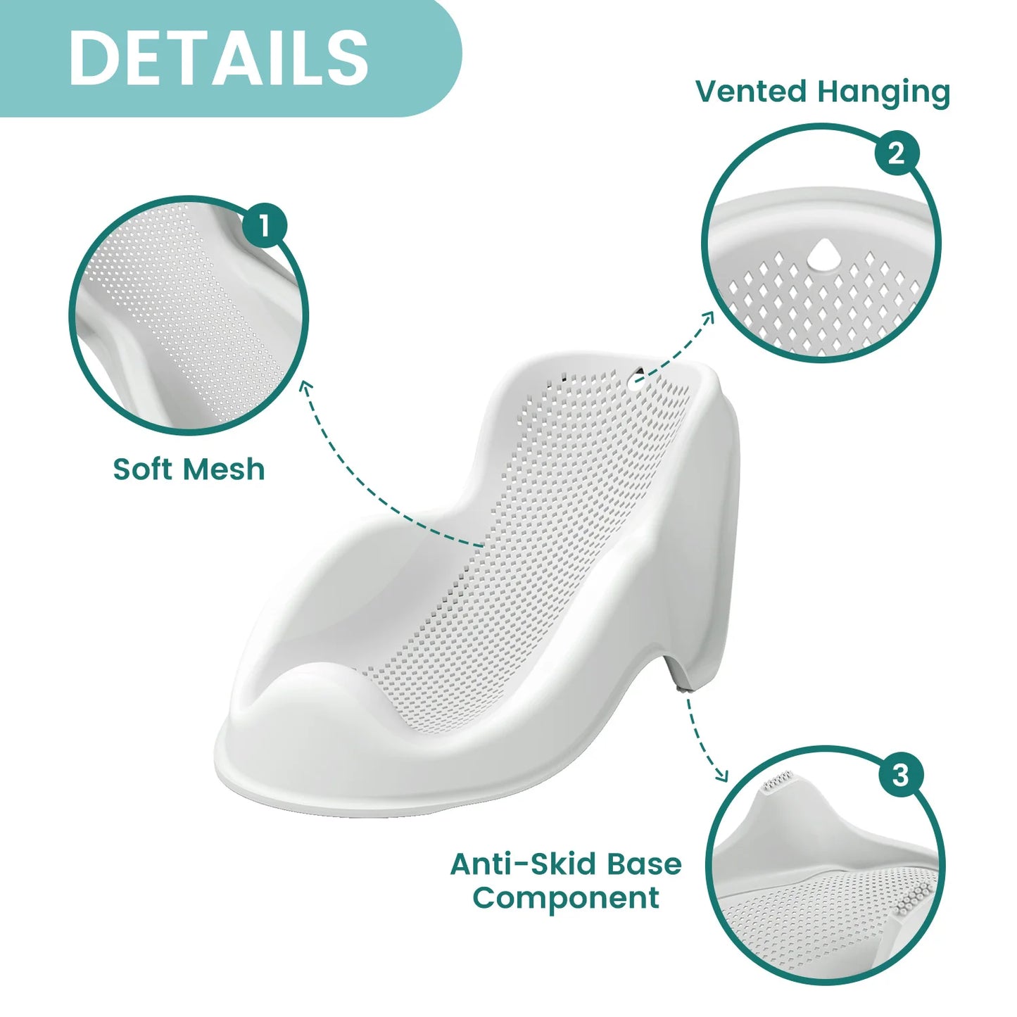 Soft Baby Bath Support for Newborns - Ergonomic, Easy to Clean & Comfortable Anti-Slip Infant Bath Seat with Quick Drying Design