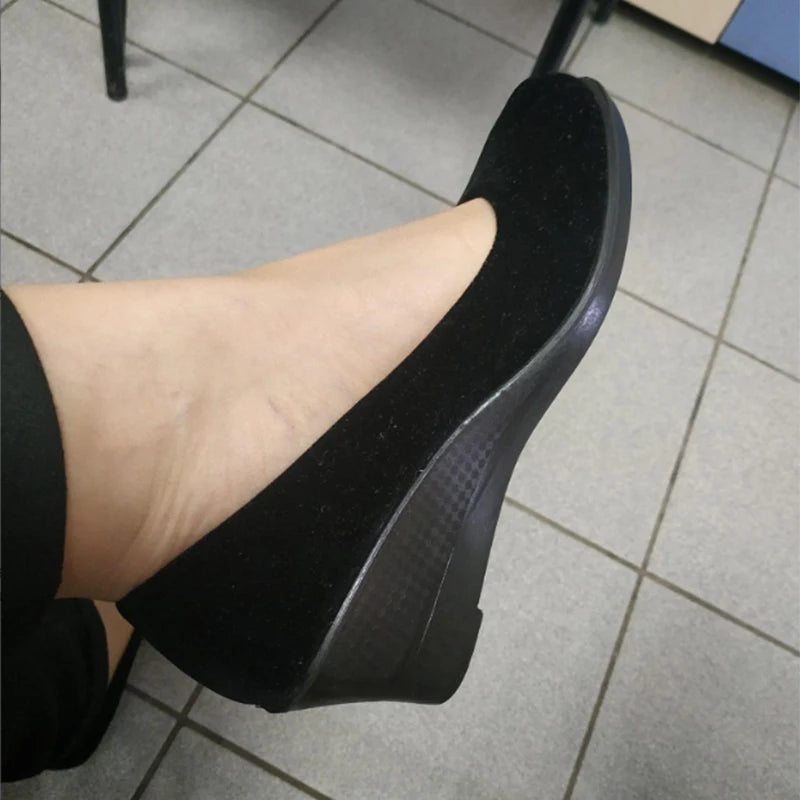 Women's 5cm Wedge Heels Workwear Ceremonial Cloth Shoes Black PU Office Ladies Spring Slip on Oxford Shoes Shallow Mouth Shoes