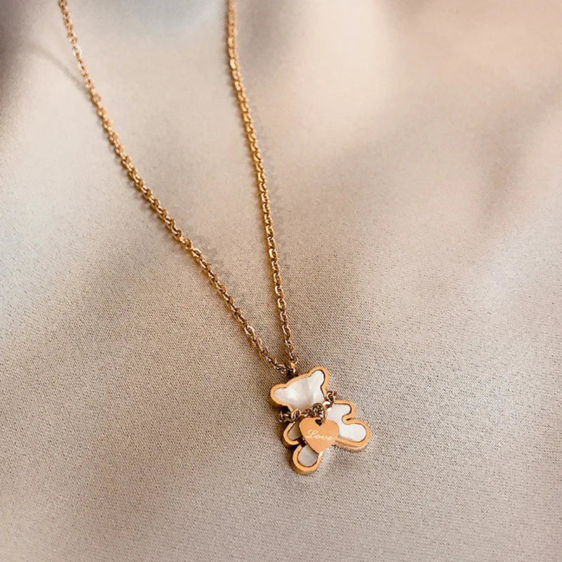 Cute Bear Necklace For Women's Neck Chain Choker Stainless Steel Jewelry Accessories Fashion Jewelry