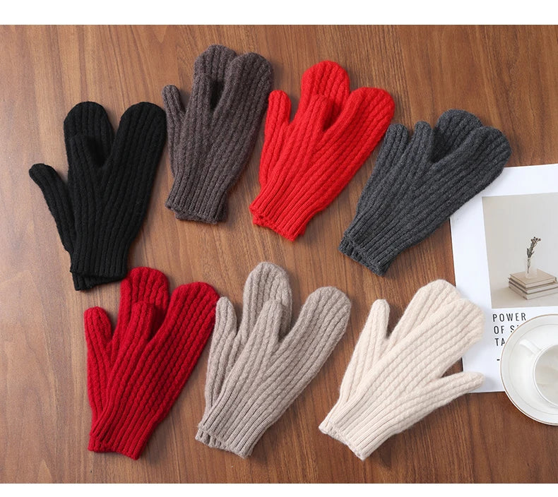 100 Wool Thick Density Knitted Mittens Women Outdoor Winter Thermal Men Cable Mitts Work Drive Mittens Unisex Gloves Arm Warmers
