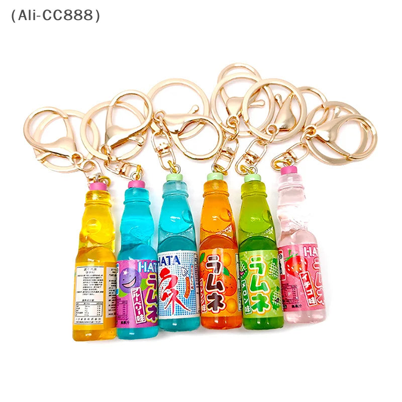 Japanese Ramune Soda Keychain Kawaii Food Charm Bag Pendant Cosplay Props Drink Keyring Accessory