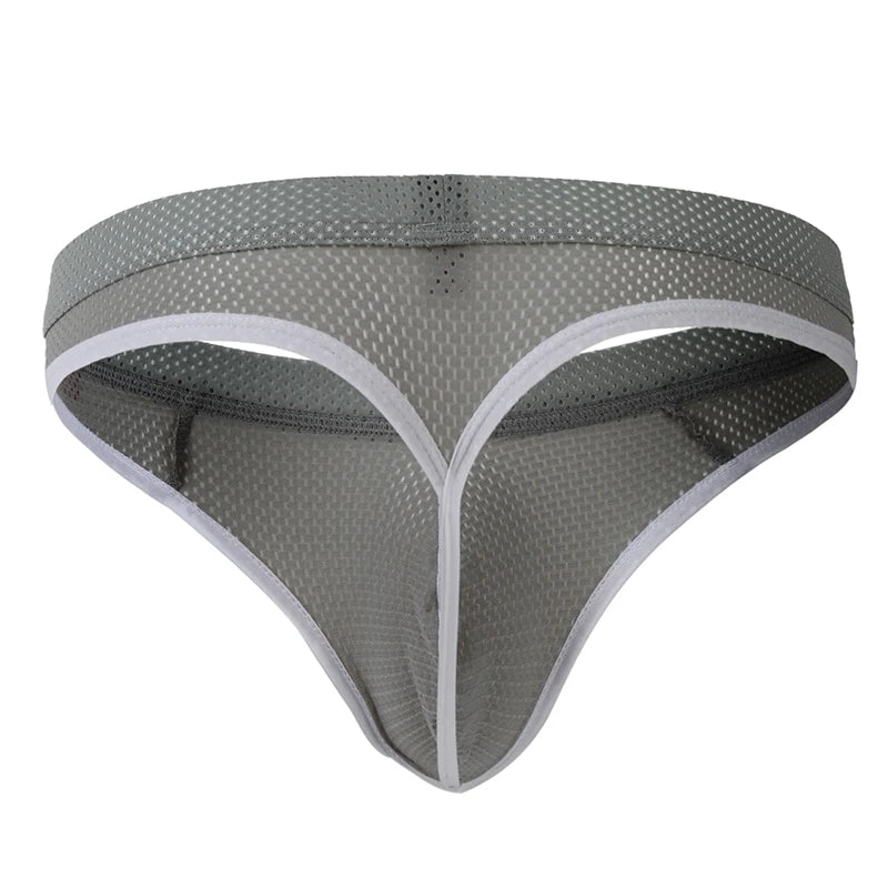 Men's Low Waist Thongs Breathable Nylon Mesh T Briefs Comfortable Underwear