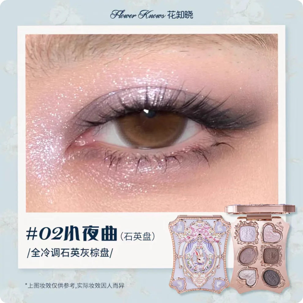 Flower Knows Bunny Garden Collection 6-color  Eyeshadow Palette Rabbit Face Palette Shimmer Matte Satin Makeup Cosmetics