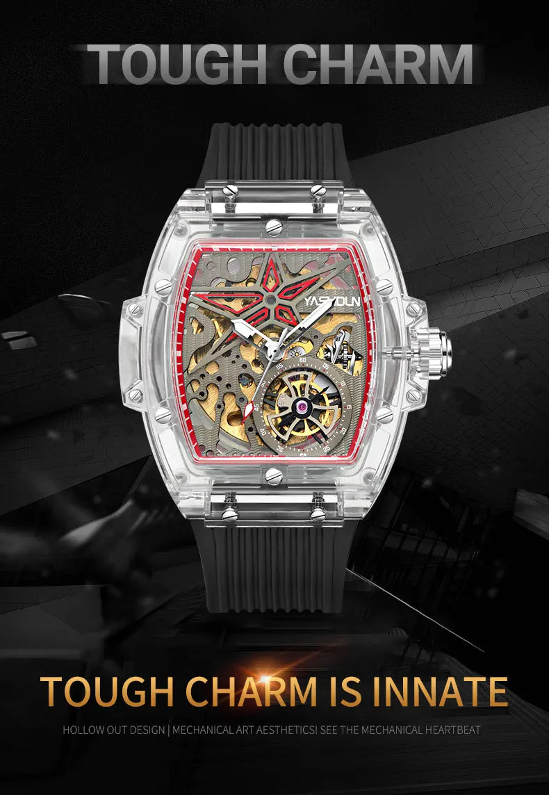 Automatic Mechanical Watch for Man Business Watch Double Side Hollows Skeleton Tourbillon Transparent Mechanical Men's Watch