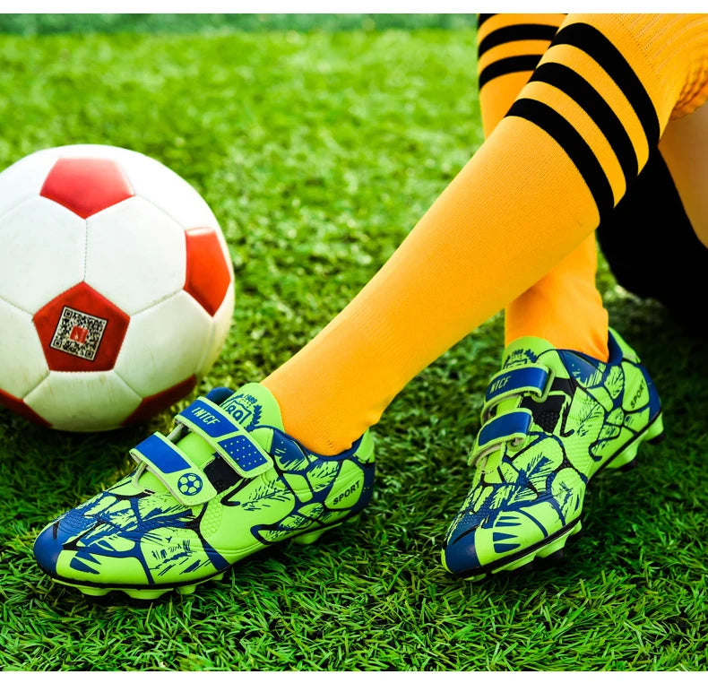 Kids Soccer Shoes HOOK&LOOP Football Sports Shoes Boy Outdoor Non-Slip Training Shoes Child Lightweight Children's Soccer Cleats