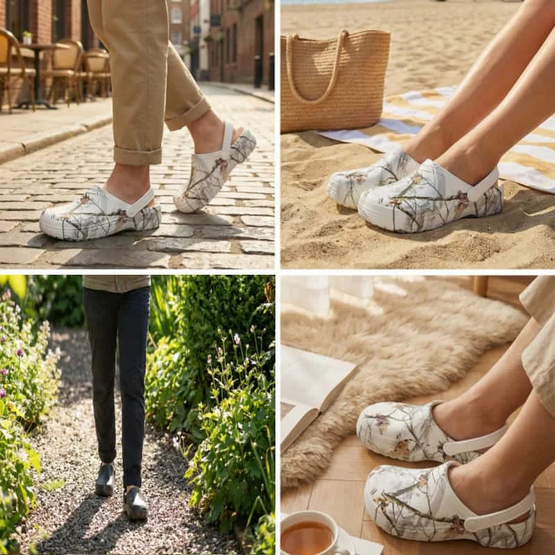 Women's Fashionable Closed-Toe Slippers with Branch Print Pattern, Comfortable, Lightweight, Durable, and Versatile for All Seasons