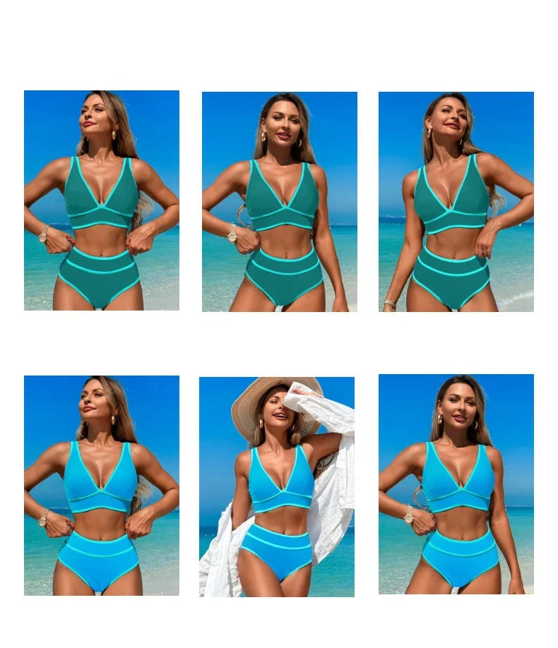 New Swimsuit For Women's Two-piece Bathing Suit Solid Color Beach Wear Push Up Monokini Swim