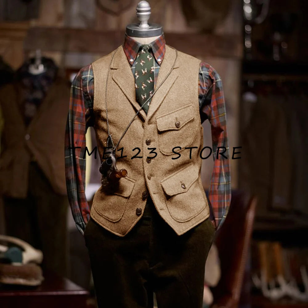 Woolen Vests for Men  V-neck Single-breasted Retro Fashion Suit Vest for Men Formal Male Clothes Cufflinks to Man Wang  Vests