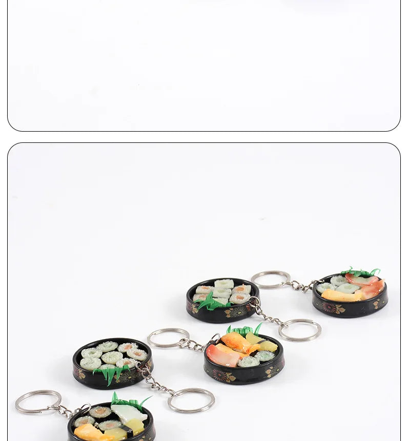 Simulation Food Keychain Pendant Funny Gift Lunch Box Sashimi Toys Party Couple Car Bag Key Rings