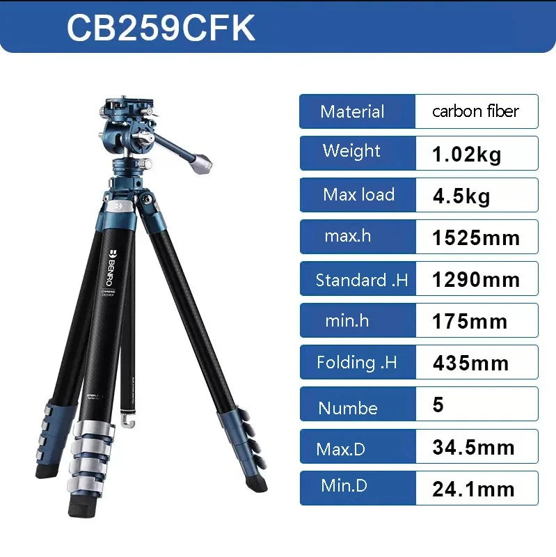 Benro CyanBird Blue bird Carbon Fiber Tripod CB259AFK/CFK/258 Camera SLR Stand Aluminum head Micro Single Handle hold W/FS20PRO