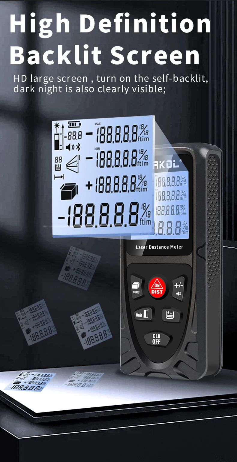 Snakol Laser Distance Meter 50m 70m 100m 120m Digital Range Finder Rechargeable Rangefinder Laser Tape Measure Electronic Ruler
