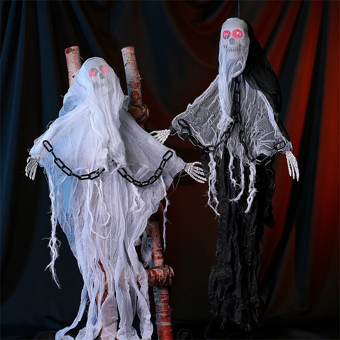 Halloween Hanging Skull Ghost Horror Decorations,Luminous Chain Skeleton With Arms,Haunted House And Festival Party Horror Props