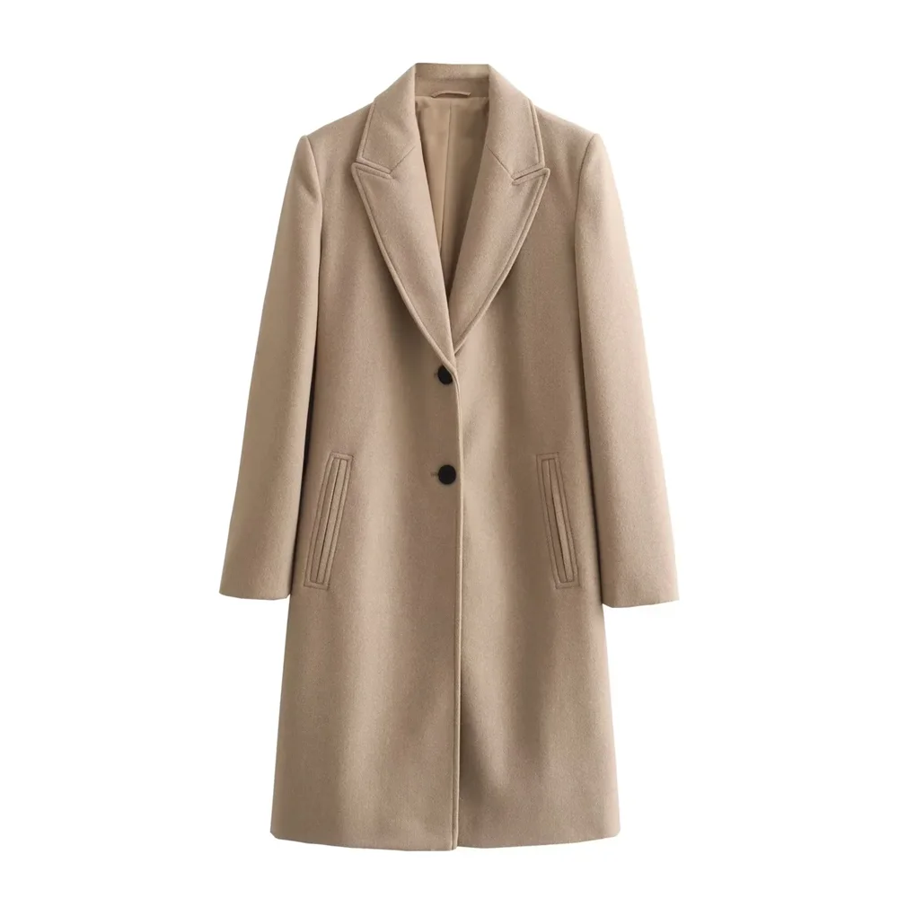 2024 British style two button mid length suit collar woolen coat available in plus size for autumn and winter women's wear