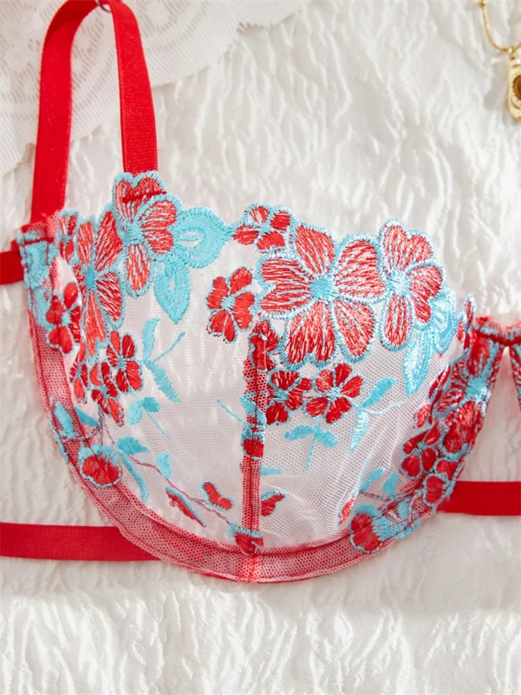 Lingerie Ultra Sexy Beautiful Female Underwear Tulle Fairy Exotic Sets Delicate Embroidery Bra and Panty Set Youth Sexy Lingerie