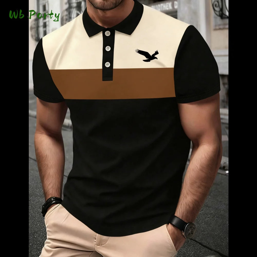 Summer Men's Polo Men's Casual Short Sleeve Polo Shirt Striped Color Block Design Sporty Polo Style Collared Polo Shirts for Man