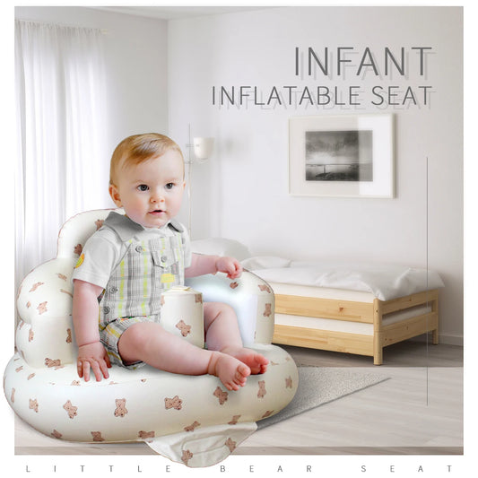 Baby Inflatable Seat, Biscuit Bear Cartoon Baby Sofa for Sitting Up 3-12 Months, Built in Air Pump PVC Back Support Sofa