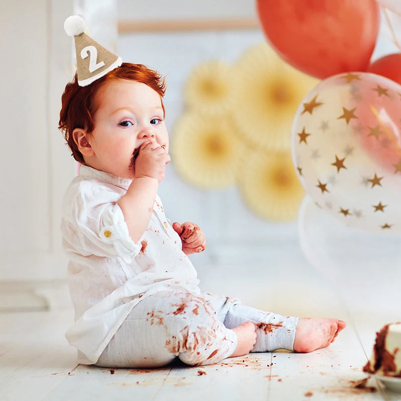 Burlap Hat Baby First Birthday Party Headband Linen Felt Hat 1st 2th 3th Years Kids Birthday Party Gift Baby Shower Hat