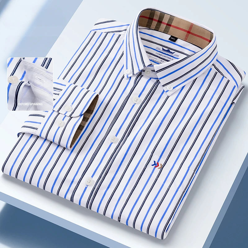 New in shirt 100%cotton oxford long-sleeve shirts for men slim fit formal plain shirt hight qulity plaid soft office clothes