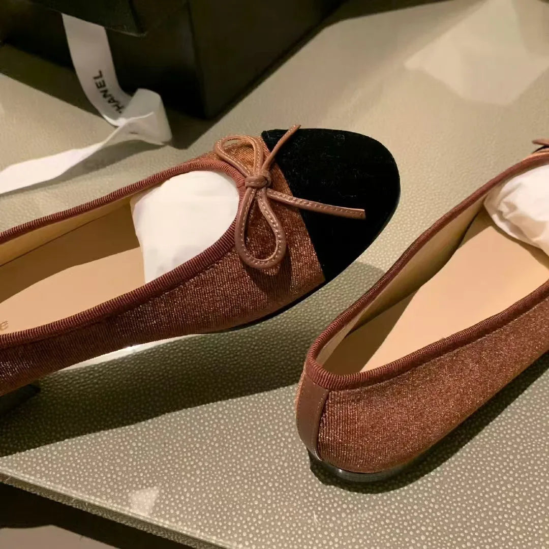 Flat Shoes for Women 2025 Spring and Autumn Round Toe Color Blocked Butterfly Bow Velvet Light Mouth Fashionable Single Shoe