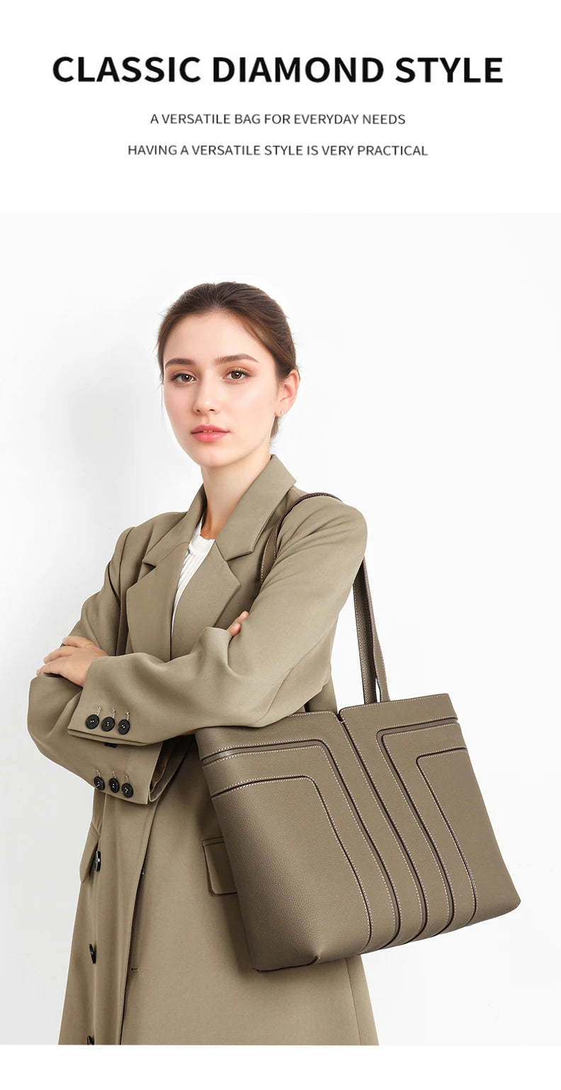 Genuine Leather Shoulder Bag, Niche Design, Popular Online Bag, Large Capacity Commuter Tote Bag, Versatile for Daily Outings