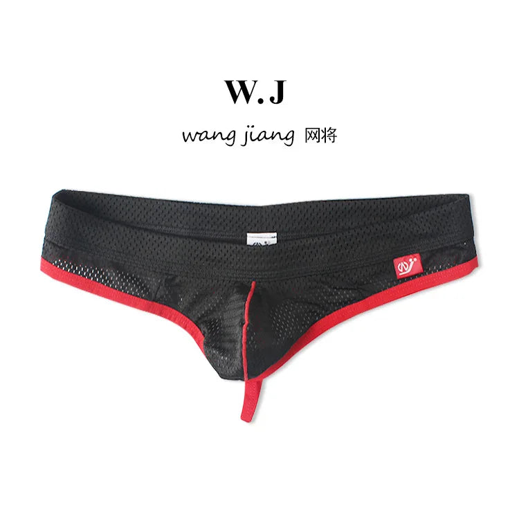Men's Low Waist Thongs Breathable Nylon Mesh T Briefs Comfortable Underwear