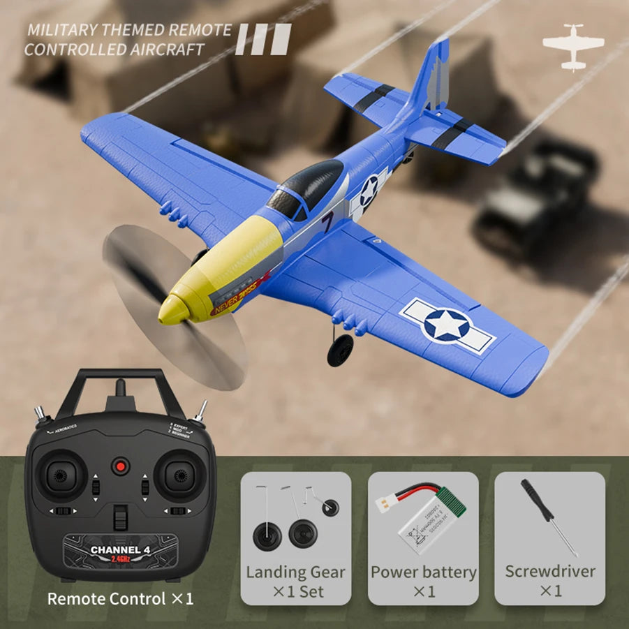 P51 Mustang Remote Control Fighter 4CH 6 Axis 410MM Wingspan One Key Aerobatic RC Airplane RTF Glider Plane Toys Gifts