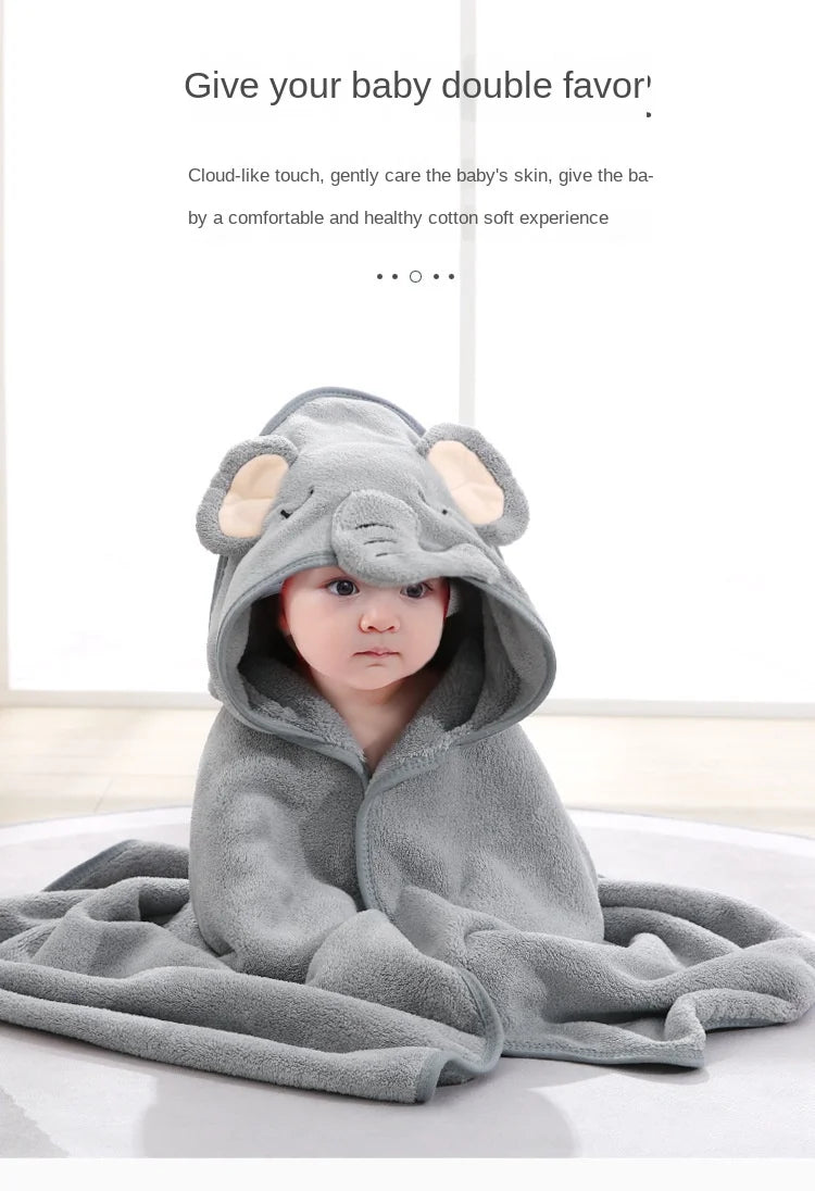 Baby Bath Towel Children's Bathrobe Newborn Baby Cartoon Blanket Super Soft Absorbent Hooded Hug Quilt80x80cm