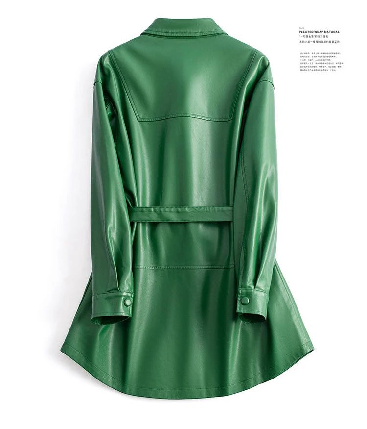 Women's Sheepskin Coat 2024 Autumn New Real Split Sheep Leather Ladies Mid-length Single-Breasted Belt Casual Jacket Outwear