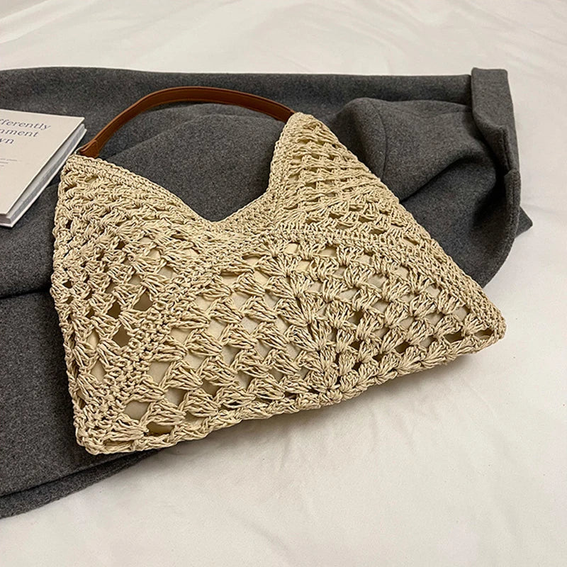Women Weaving Clutches Top-handle Bag Large  Portable Shoulder Bag Summer Beach Purses Shopper Satchel Female Tote Bags