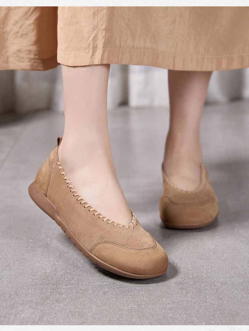 Women's Flat Shoes - 2026 New Style Leather Casual Fashion Single Shoes - Women's Wide-Toe Comfortable Mom Shoes Loafers Women