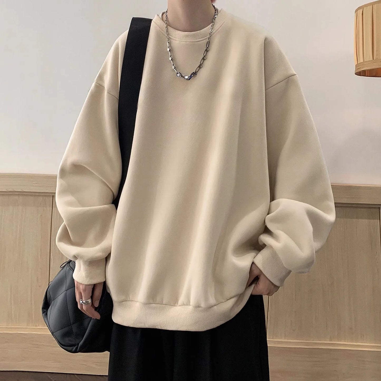 2024 Autumn Winter O-Neck Sweatshirts Men Solid Streetwear Y2K Pullover Hoodies Male Fashion Hip Hop Vintage Hoodie Clothing