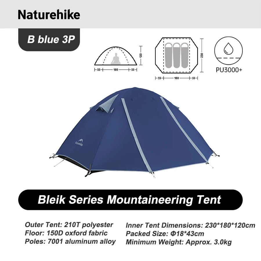 Naturehike  2026 Tents 2-3 People Bleik  Outdoor Hiking Mountain Camping Tent Travel 210T Polyester Waterproof Sunshade Shelter