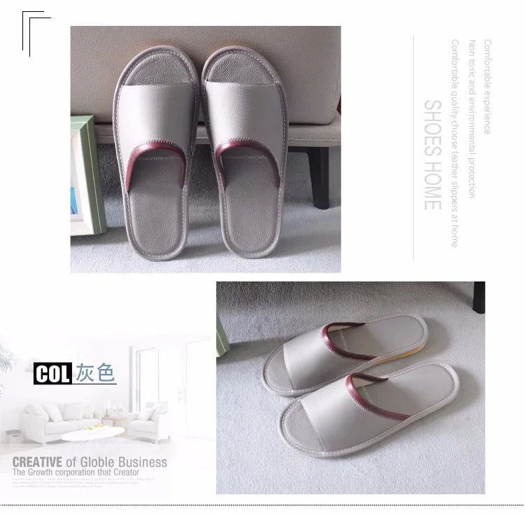 Genuine Leather Couple Summer Indoor Slippers Anti-Slip Women Household Slippers Men Casual Home Shoes