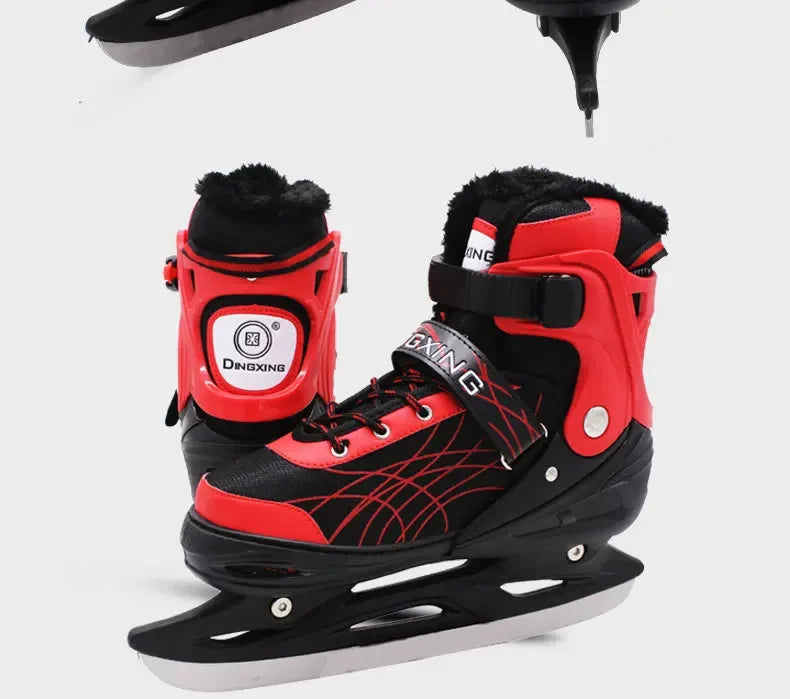 Adjustable Size Speed Skating Shoes Thermal Stretchable Ice Skates Ski Shoes Thicken with Ice Blade for Kids Adult Men And Women