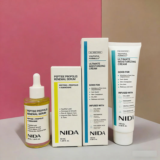 Korea NIDA Skin Care Kit - Ultimate Moisturizing Cream, Retinol Probiotic Eye Cream, TXA Renewal Essence, For All Skin Types