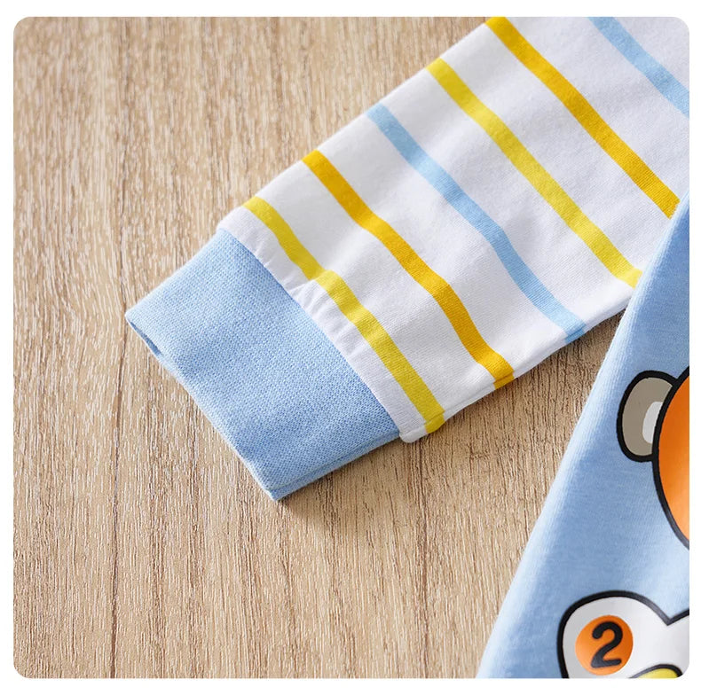 Newborn Baby Clothes cotton 0-12 Months blue Flying bear stripe print Spring and autumn Long Sleeve unisex Kids Jumpsuit Pyjama
