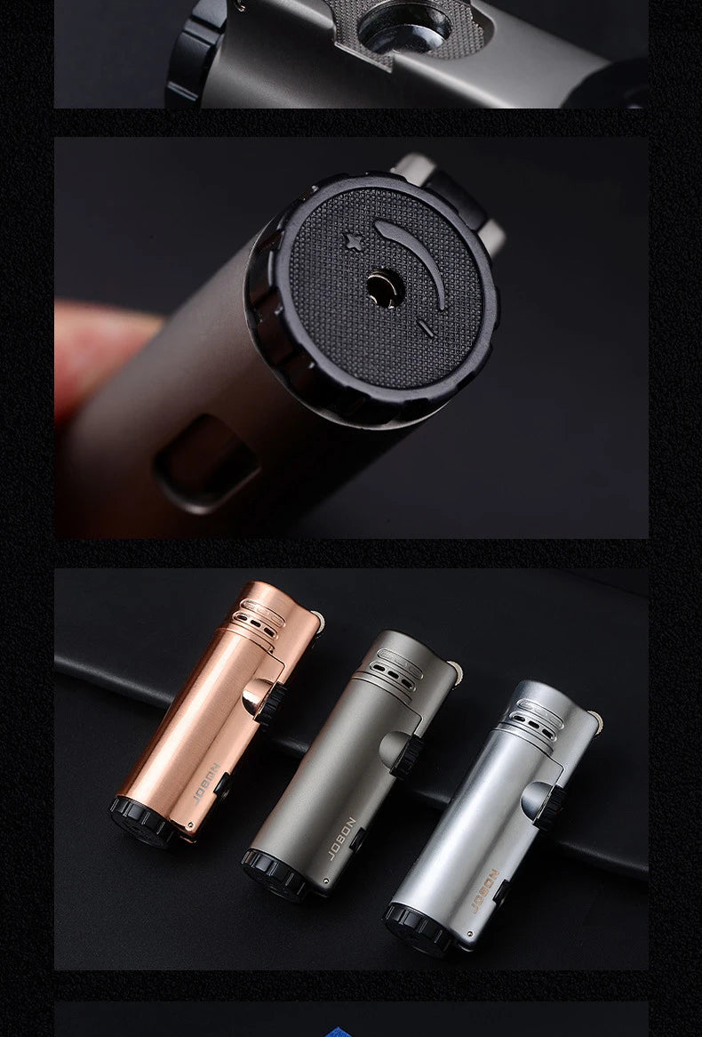 JOBON Inflatable 4 Torch Jet Windproof Lighter Metal Grinding Wheel Flint Lighter Gas Butane Inflatable Gift Cigar Lighter