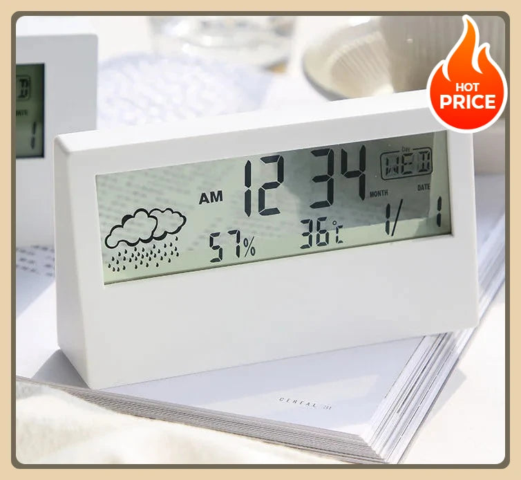 LED Thermometer Thermo-Hygrometer Multifunction Electronic Temperature Humidity Meter Weather Station for Home With Alarm Clock