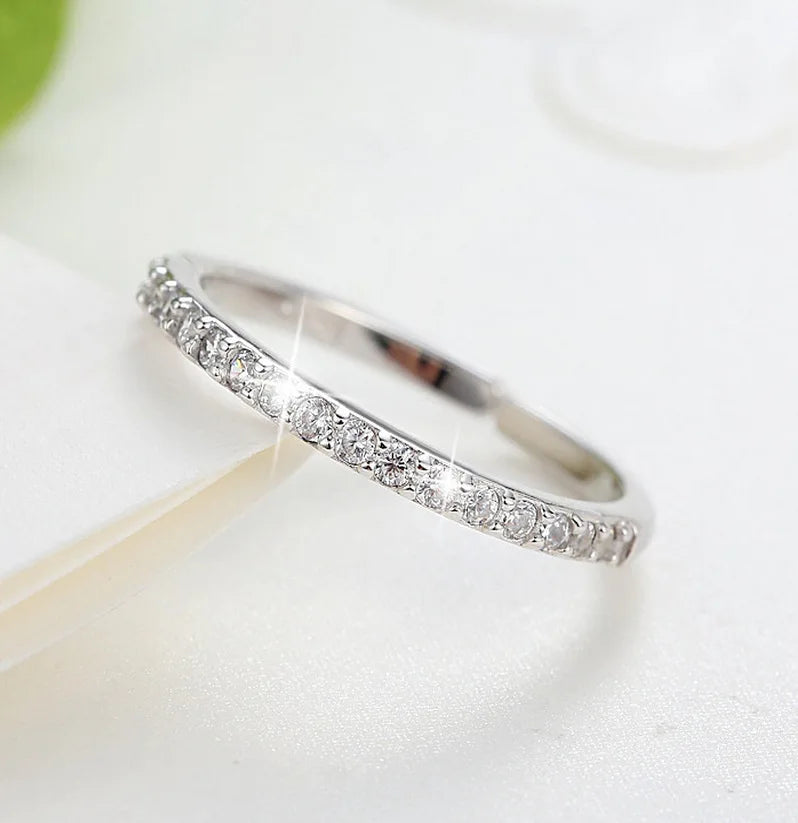 925 Sterling Silver Jewelry Shiny Zircon Women's Rings White Stacking Paired Ring Solid Bands Fine Minimalism Monaco